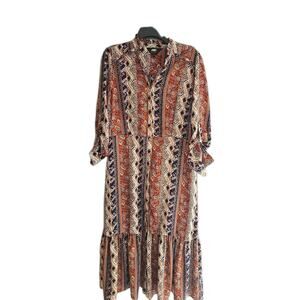 ABS by Allen Schwartz Orange Floral Western Rodeo Shirt Dress Womans Size Medium